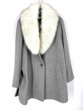 T Tahari Size 2X Gray/White Print Faux Fur Trim NEW PLUS Coat